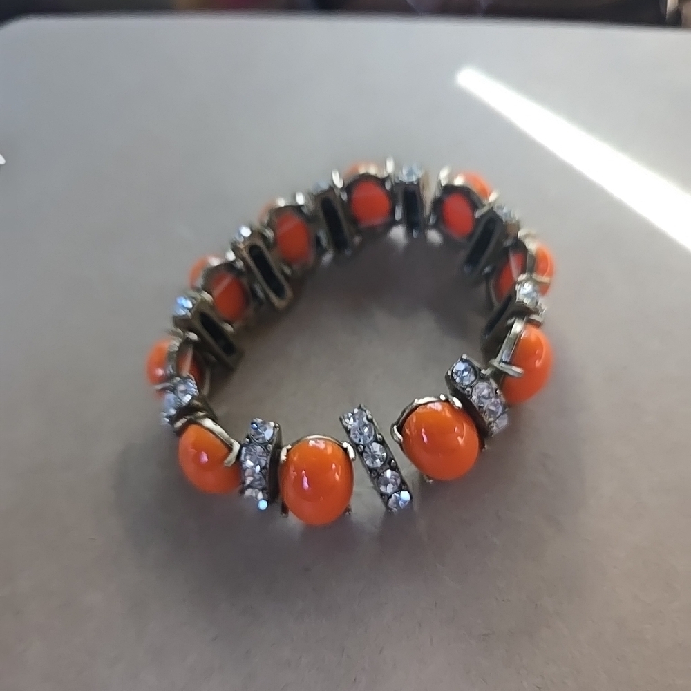JCrew Vintage Orange Beaded Bracelet with Silver Accents